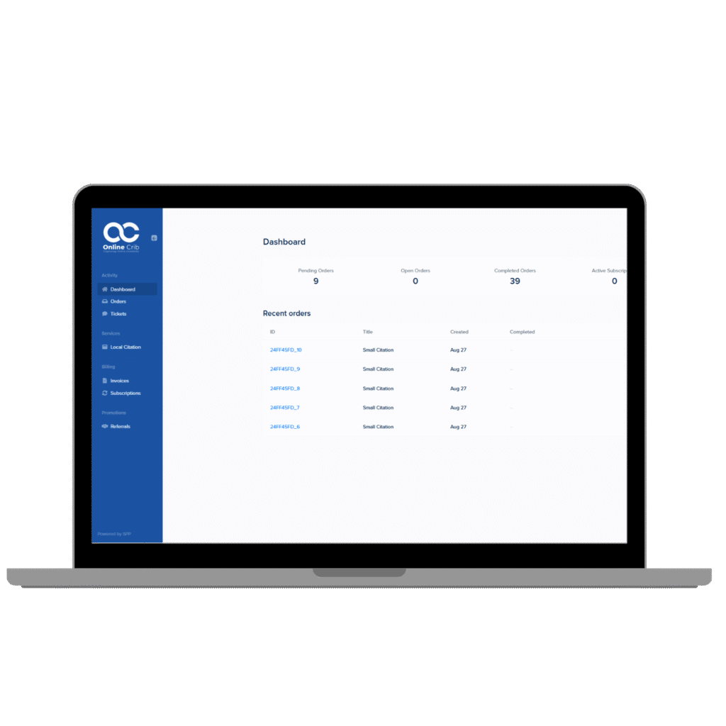 Online Crib Client Dashboard